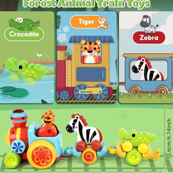 New Red and Yellow Musical Toy Car Set with Animal Designs - Picture 8 of 11